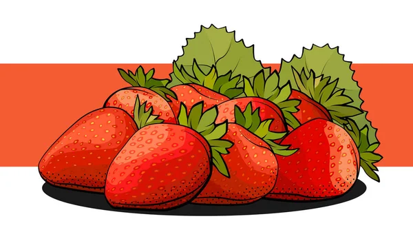 Vector Eenvoudige Illustratie Van Een Groep Aardbeien Een Etiket — Stockvector