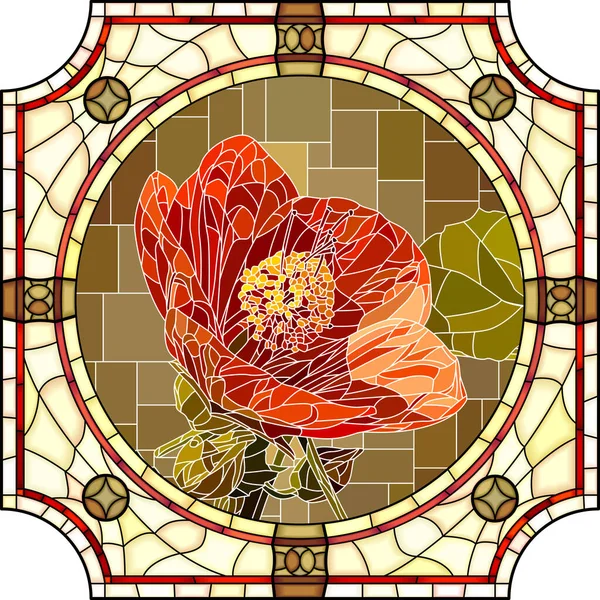 Wektorowa Mozaika Kwitnącymi Czerwonymi Kwiatami Abutilonu Okrągłej Dekoracyjnej Witrażu — Wektor stockowy