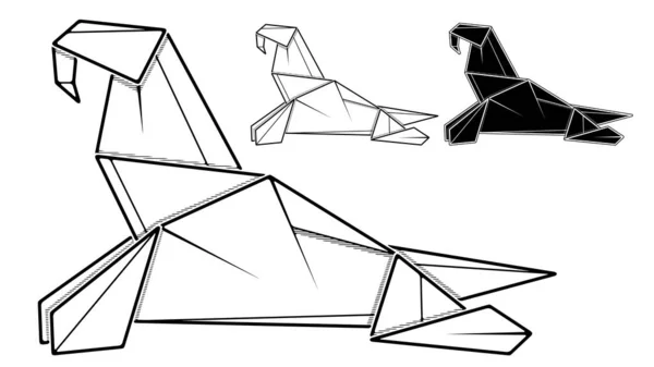 纸海象折纸的矢量单色图像 线形图 — 图库矢量图片