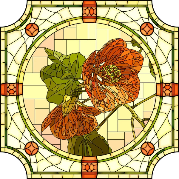 Vetor Mosaico Com Florescendo Duas Flores Abutilon Laranja Quadro Vidro —  Vetores de Stock