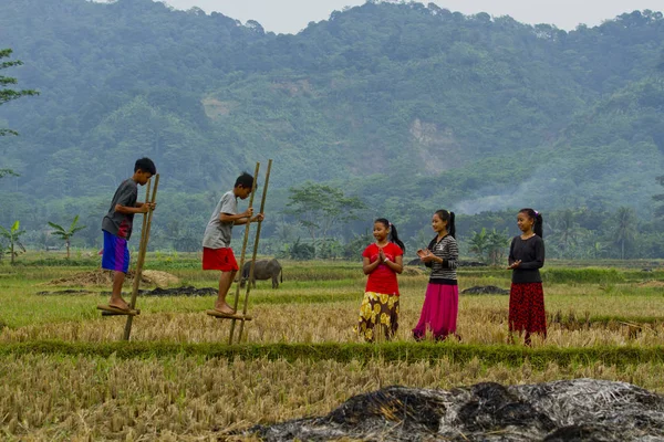 自分たちの村で遊んでいる子供たち — ストック写真