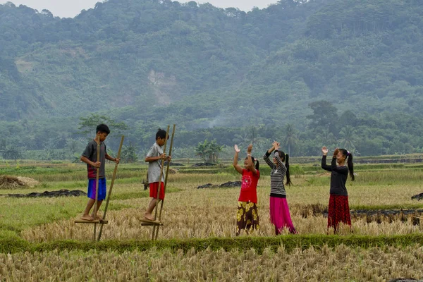 Anak-anak bermain di desa mereka — Stok Foto