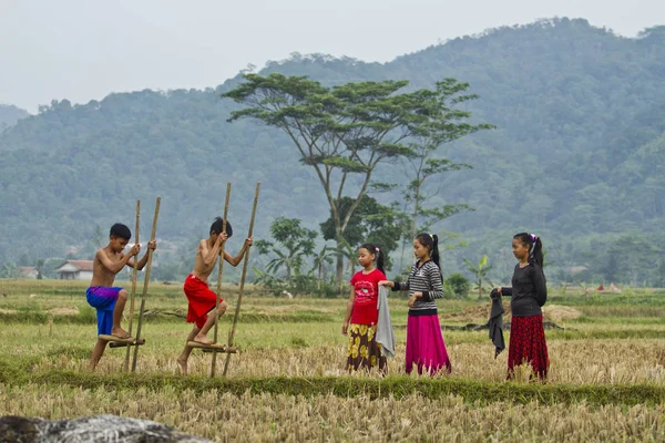 onların köyünde oynayan çocuklar