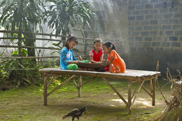 自分たちの村で遊んでいる子供たち — ストック写真