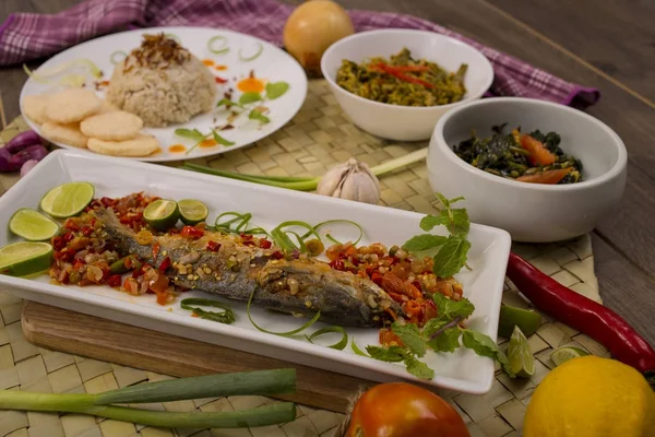 Fish Lunch Menu Indonesian Food — Stock Photo, Image