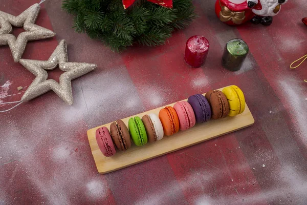 Macaroons Coffee Christmas Breakfast — Stock Photo, Image