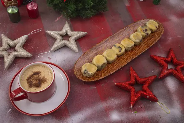 Macaroons Coffee Christmas Breakfast — Stock Photo, Image