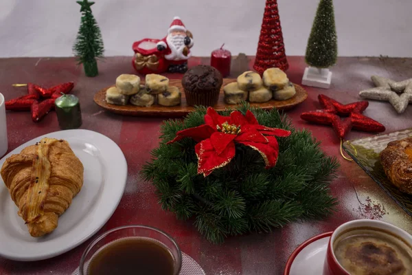 Macaroons Coffee Christmas Breakfast — Stock Photo, Image