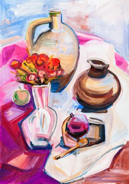 Natürmort kumaş üzerine