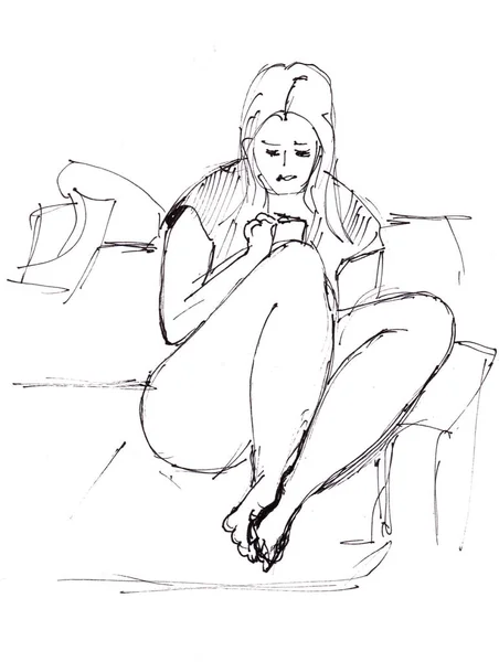 인스턴트 스케치, 젊은 여자 — 스톡 사진