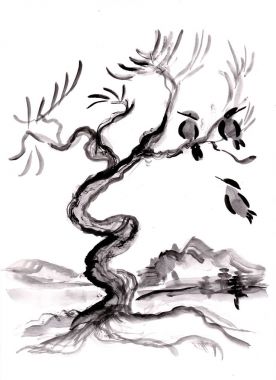 Kuşlar ile yalnız ağaç