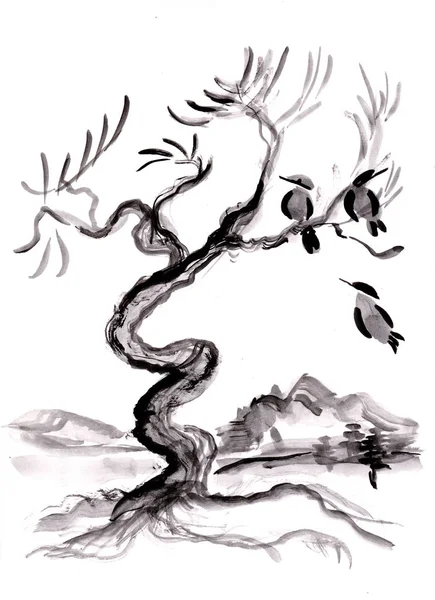 Kuşlar ile yalnız ağaç