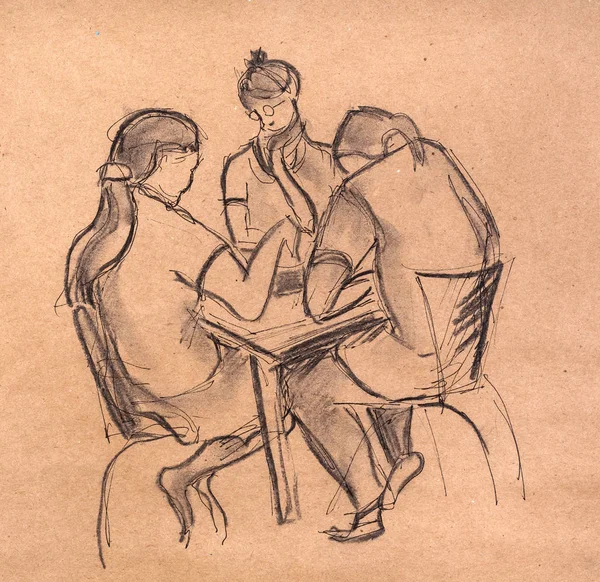 Instant sketch, group of people — Stock Photo, Image