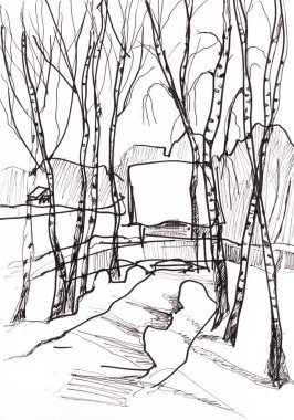 Kış manzarası ile birchs