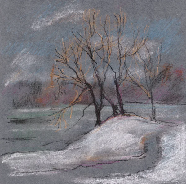 Winter landscape with lake — Stock Photo, Image