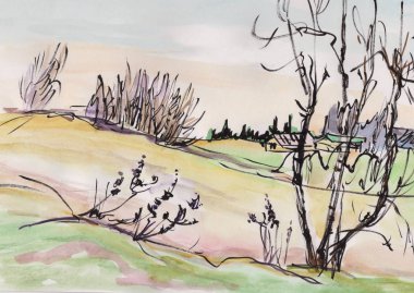 bebek eskizi, sonbahar manzarası.