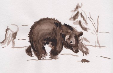 Ayı ve fare karlı ormanda