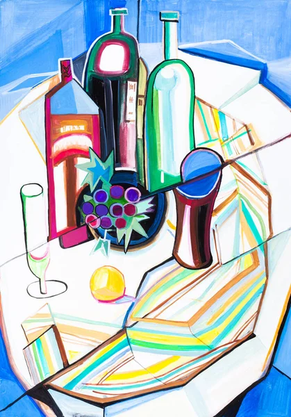 現代風の瓶やブドウのある静物画 — ストック写真