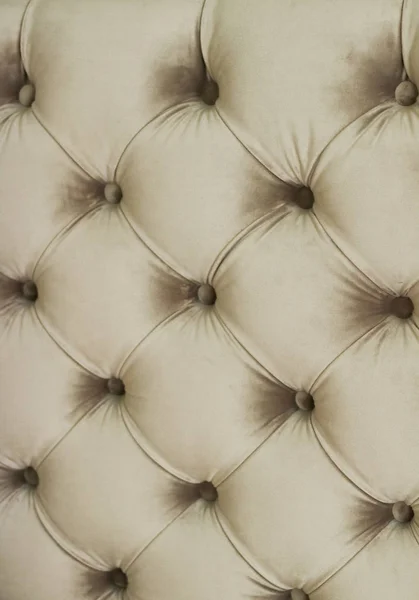 Luxo veludo acolchoado sofá estofos com botões, casa elegante — Fotografia de Stock