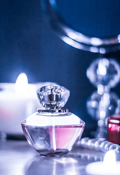 stock image Perfume bottle and vintage fragrance on glamour vanity table at 