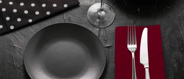 Empty tableware with red napkin, food styling plating props, del