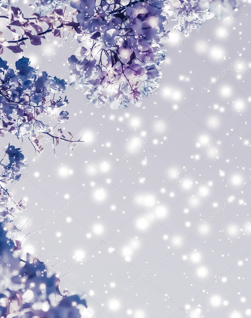 Christmas, New Years purple floral nature background, holiday ca