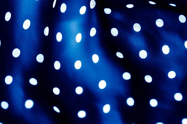 Classic polka dot textile background texture, white dots on blue — Stock Photo, Image