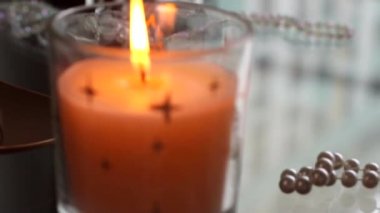 Romantic candles and decoration for holiday dinner table, Valentines Day date night mood, Christmas lights and festive home interior decor, happy holidays atmosphere