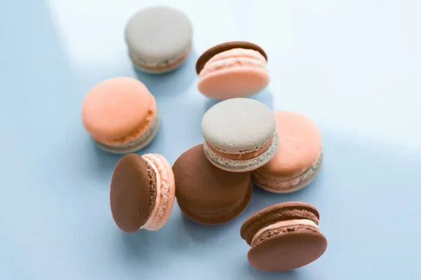 Pastry Bakery Branding Concept French Macaroons Blue Background Parisian Chic — ストック写真