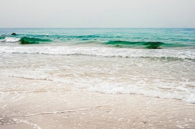 Güzel deniz ya da okyanus ufku, tropikal kumsal manzarası, yaz tatili seyahati ve tatil beldesi