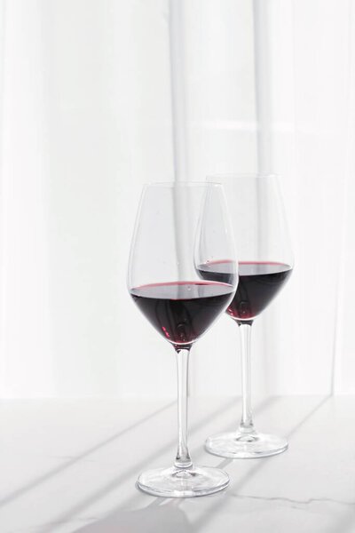 Two glasses of red wine, organic beverage product