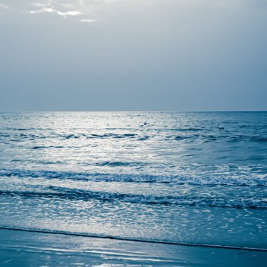 Güzel deniz ya da okyanus ufku, tropikal kumsal manzarası, yaz tatili seyahati ve tatil beldesi