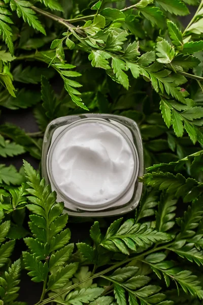 Crema Facial Hidratante Tarro Jardín Verde Cosméticos Naturales Cuidado Piel —  Fotos de Stock