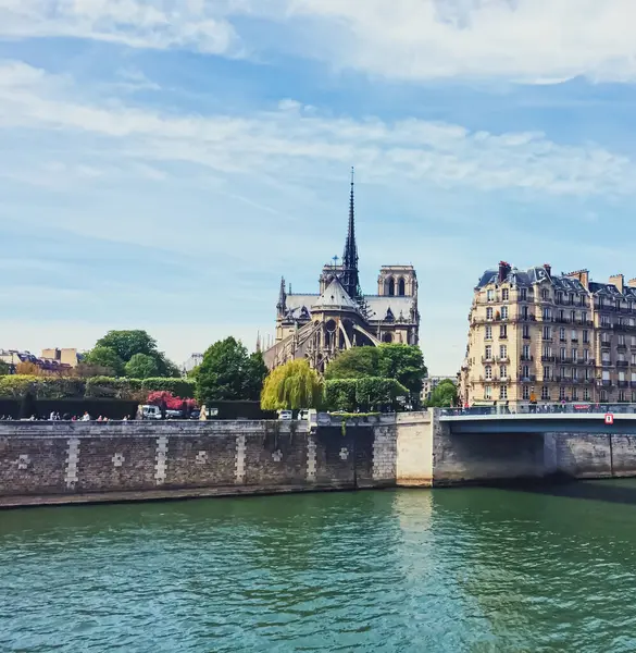 Notre Dame Katedrali ve Seine Nehri, Fransa 'nın Paris şehrinin ünlü simgesi. — Stok fotoğraf