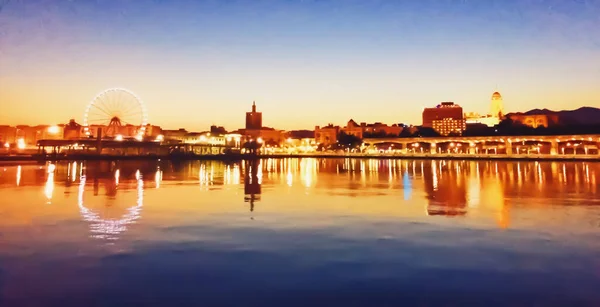 Вигляд на порт Малаги, столицю регіону Андалусія (Іспанія) після заходу сонця. — стокове фото