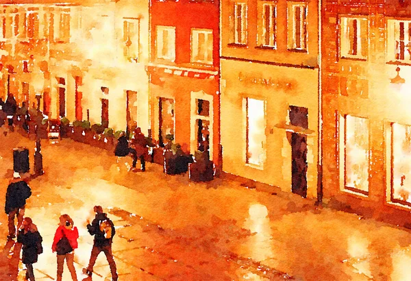 Watercolor Art Print, Travel in Europe Scene — 스톡 사진