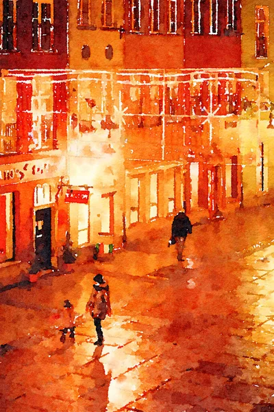 Watercolor Art Print, Travel in Europe Scene — 스톡 사진