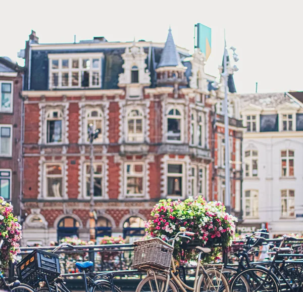 Rua principal no centro da cidade de Amsterdã, na Holanda — Fotografia de Stock