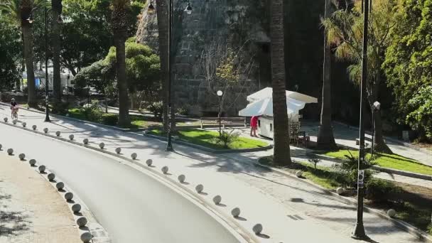 Strada vuota e palme in estate in Grecia, viaggi e visite turistiche — Video Stock