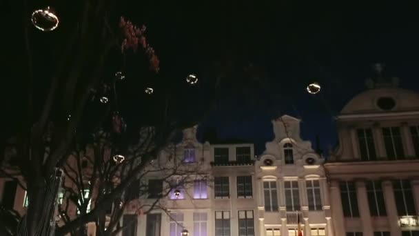 Widoki nocne na Brukselę, Belgię, architekturę i zabytkowe budynki — Wideo stockowe