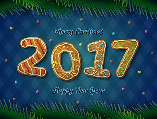 Κάρτα νέου έτους 2017 στο σχήμα του μελόψωμο — Διανυσματικό Αρχείο