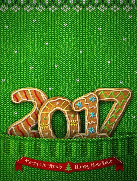 New Year 2017 in shape of gingerbreads in knitted pocket — Stock Vector