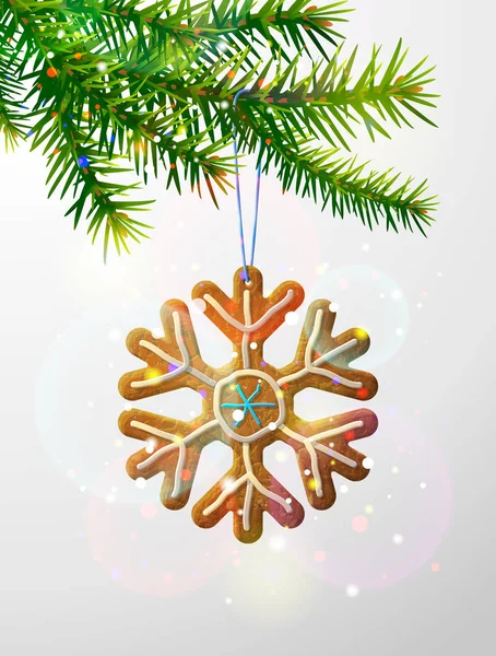 Branche d'arbre de Noël avec biscuit décoratif — Image vectorielle