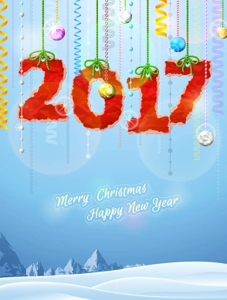Ano Novo 2017 de papel amassado como decoração de Natal — Vetor de Stock