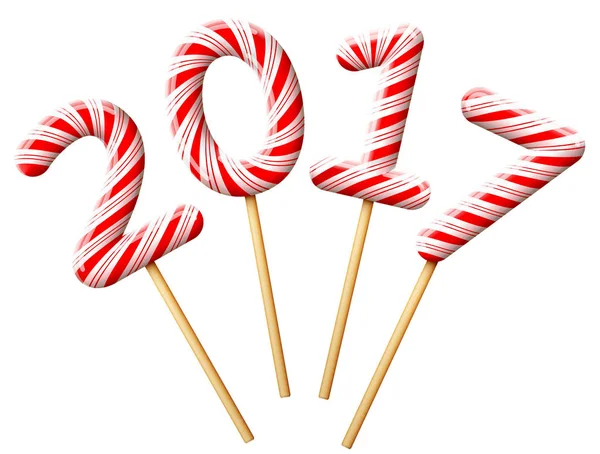 在形状的糖果在木棍上新的一年到 2017 年 — 图库矢量图片