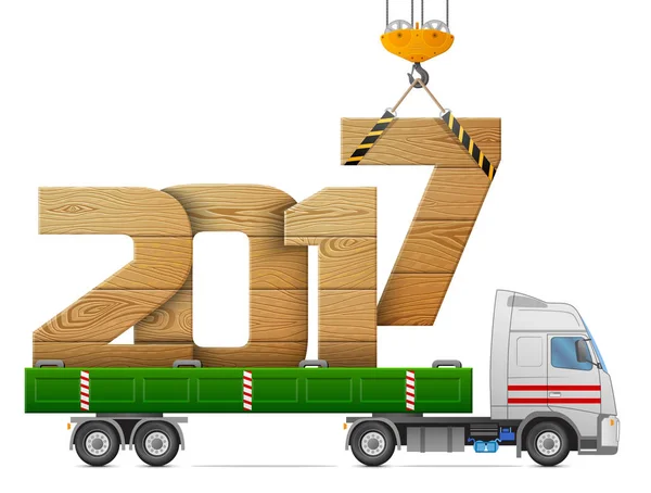 Guindaste carrega Ano Novo 2017 de madeira —  Vetores de Stock