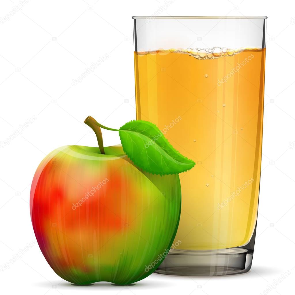 Apple juice in glass isolated on white background