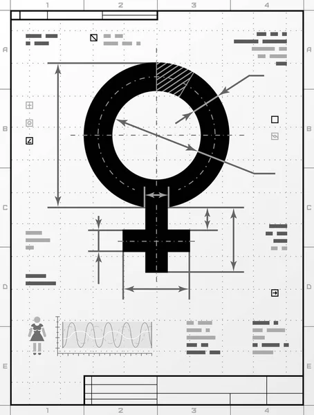 Kvinnlig symbol som teknisk ritning — Stock vektor