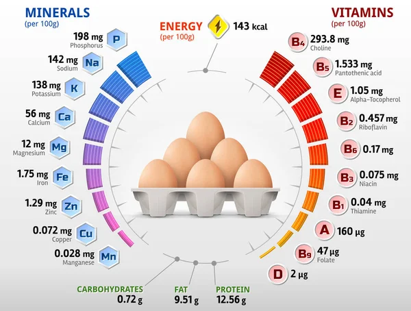 Vitamine e minerali dell'uovo di pollo — Vettoriale Stock