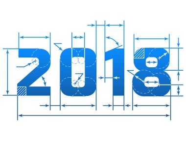 New Year 2018 number with dimension lines clipart